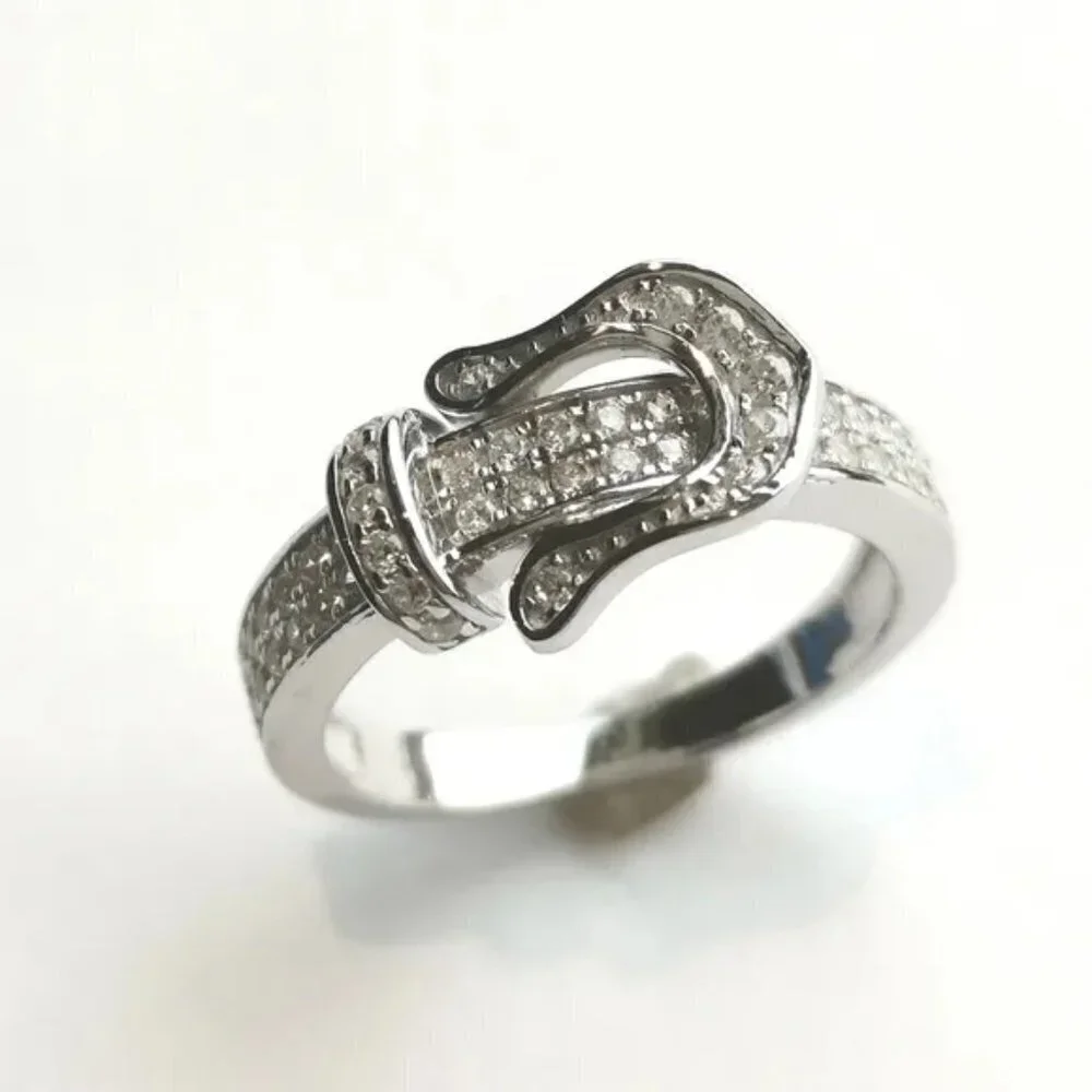 New Sterling silver cz buckle ring size 6